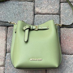 Michael Kors Emilia Small Bucket Bag Messenger Leather Light Sage